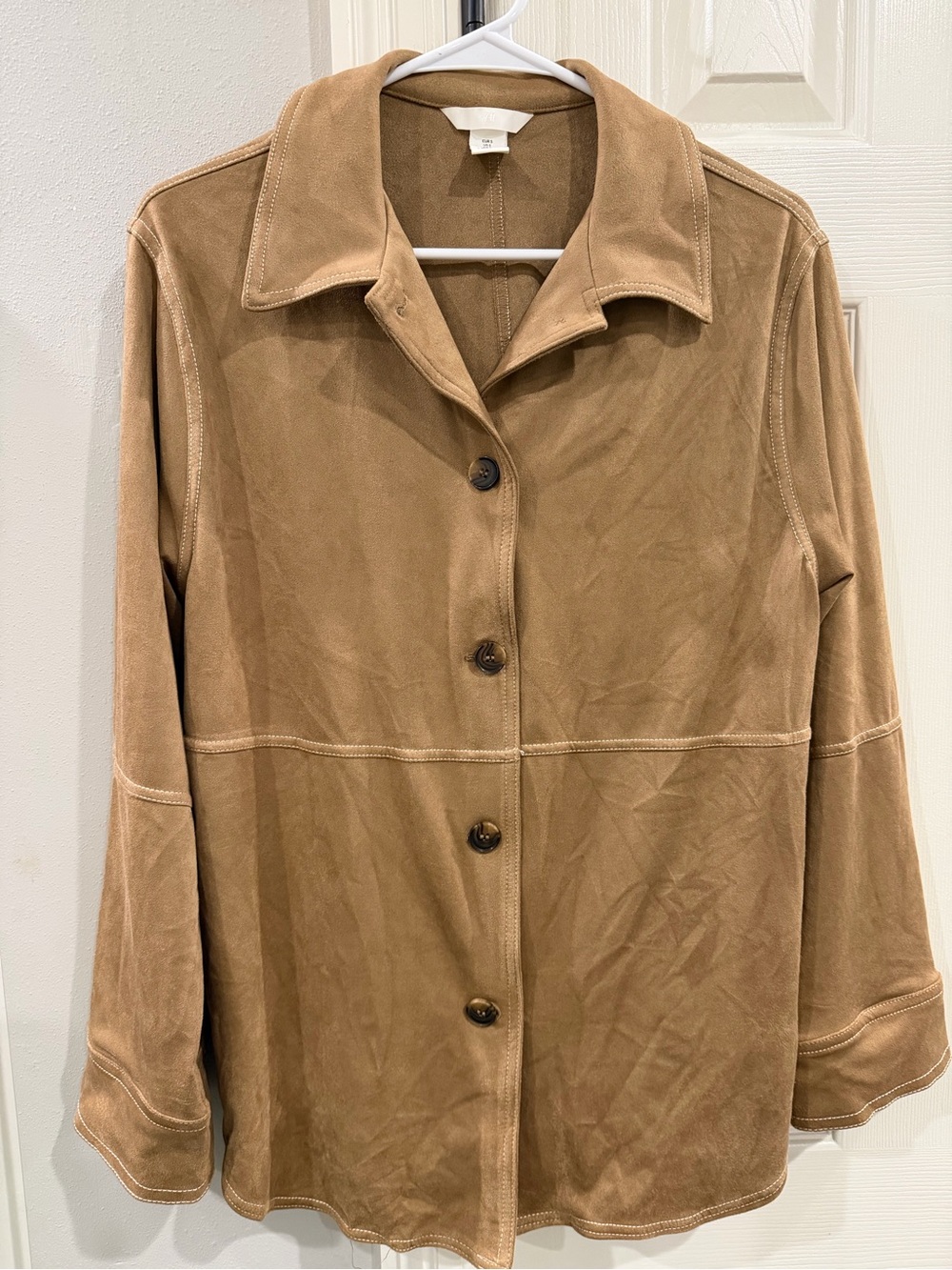 H&M Women's Suede feel Button-Front lightweight jacket - Tan Sz S - Picture 1 of 7